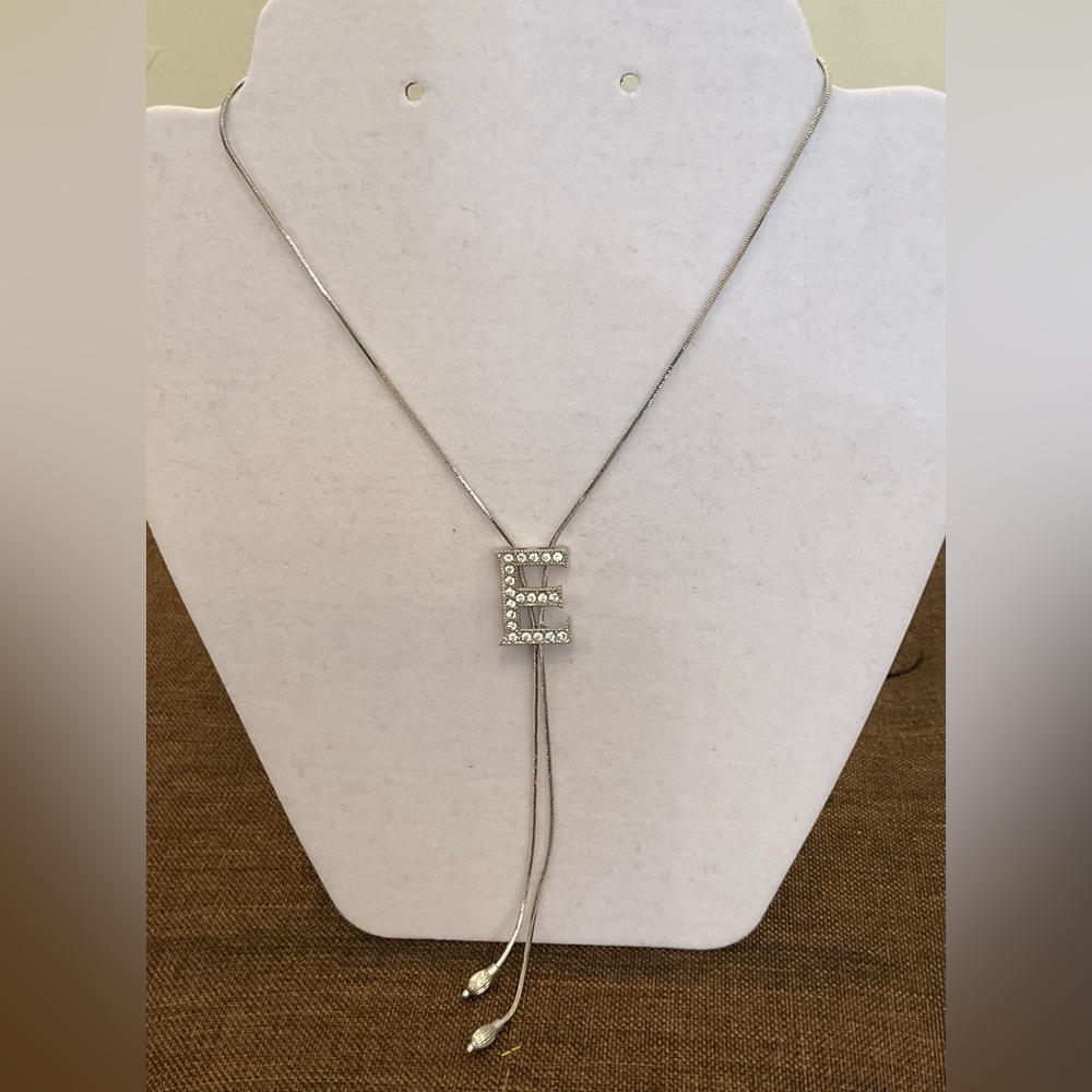 Lariat Style Silver “E” Initial Necklace - image 2